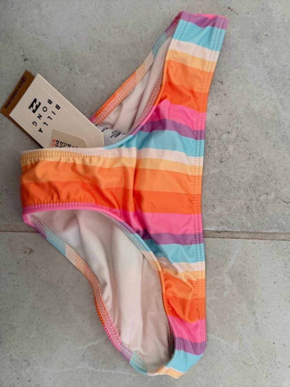 Billabong "On The Bright Side" Reversible Bikini Bottoms Rainbow Stripe 12